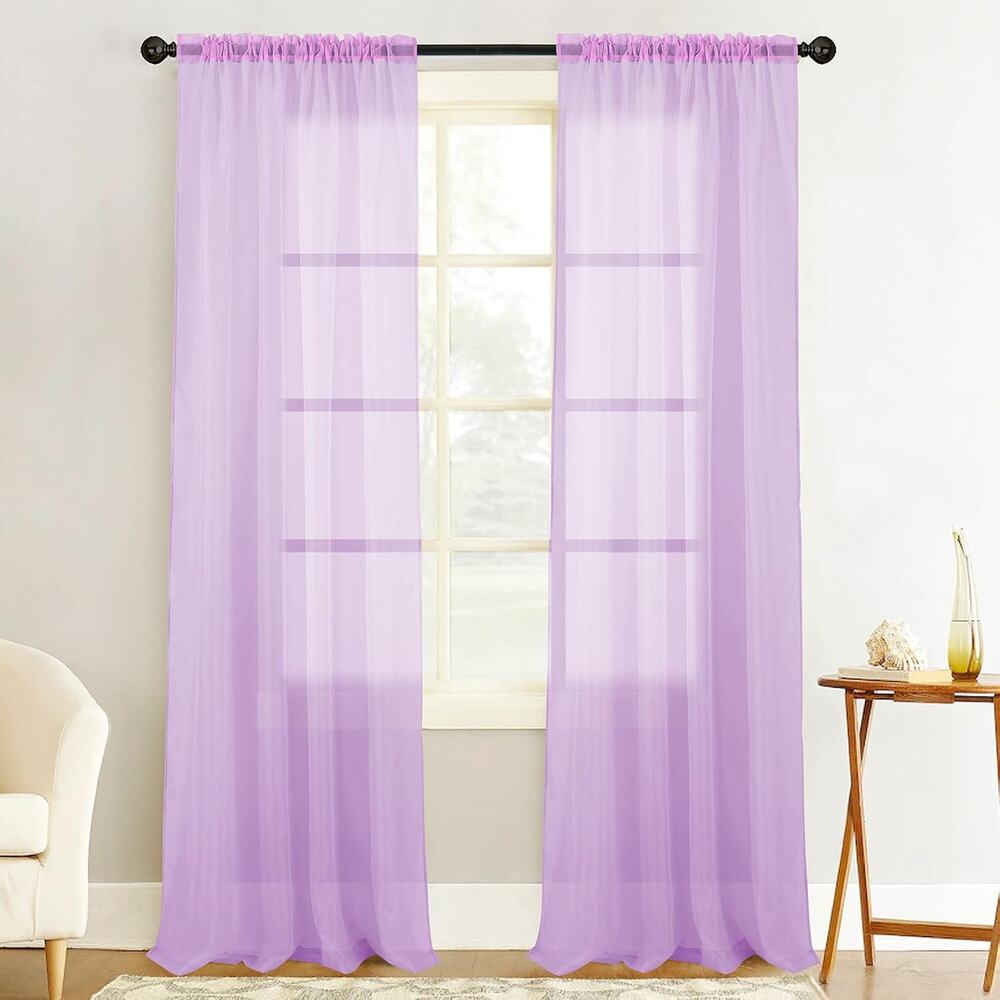 Tony's Collection Lilac Lavender Purple Sheer 2 Panels Window Curtains 34"x 84"